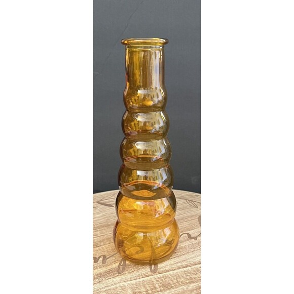 Vintage Mid Century Modern Amber Graduated Glass Bubble Vase Retro Decor 8.5" - Picture 3 of 6